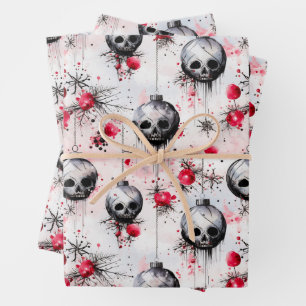 Feuille De Papier Cadeau Crânes de Noël gothiques Éffrayants