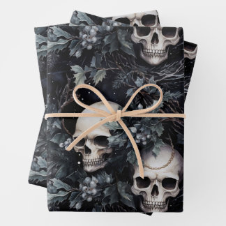 Feuille De Papier Cadeau Crânes de Noël gothiques Éffrayants
