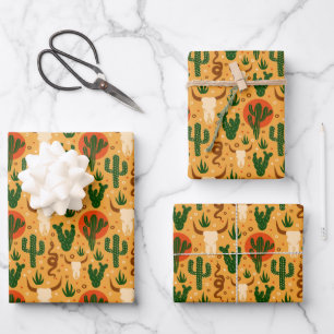 Feuille De Papier Cadeau Crânes du désert occidental Motif rustique Cactus