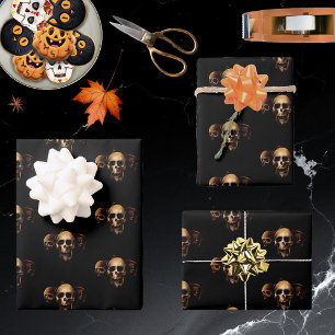Feuille De Papier Cadeau Crânes Gothiques Sombres Trio Noir Créature Humain