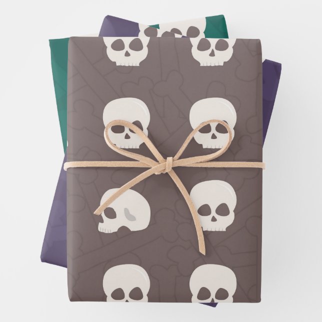 Feuille De Papier Cadeau Crânes sur arrière - plan osseux (En situation)