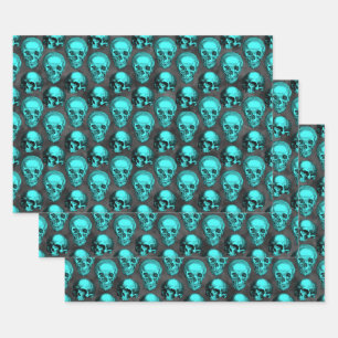Feuille De Papier Cadeau Crânes turquoise et série tournesol Design 1