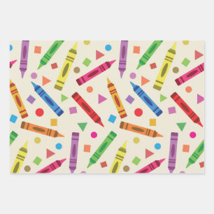 Feuille De Papier Cadeau Crayons colorés de l'école avec des formes Motif