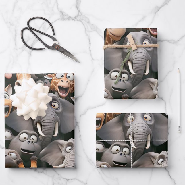 Feuille De Papier Cadeau Crazy Wildlife Group (Recto)