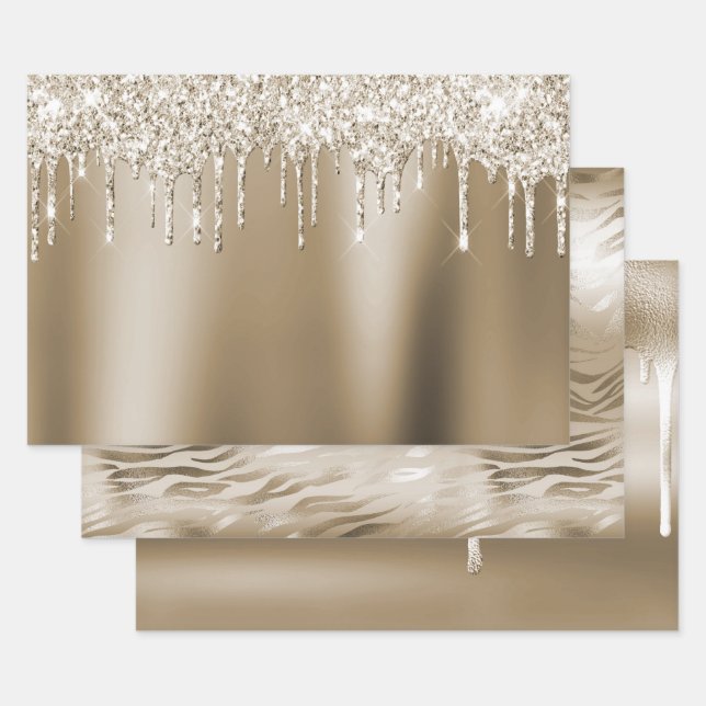 Feuille De Papier Cadeau Cream Gold Glitz Parties scintillant Ice Cream Dri (Lot)