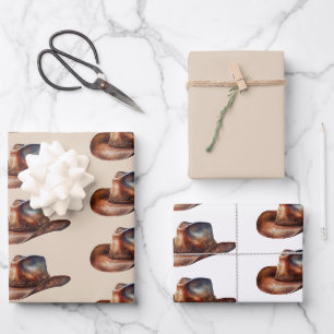 Feuille De Papier Cadeau Cream Howdy Cowboy Casquettes occidentaux