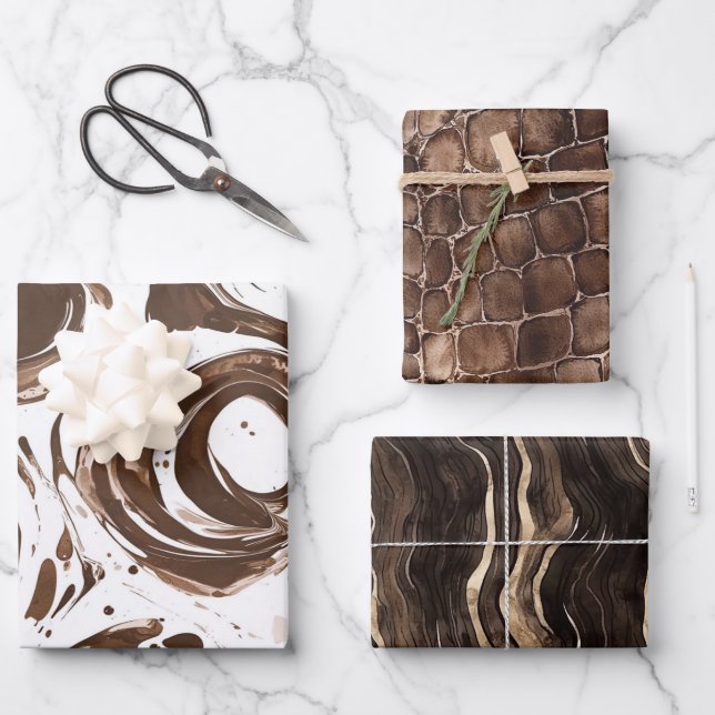 Feuille De Papier Cadeau Creamme Brown Chocolat tourbillons Anniversaire (Recto)