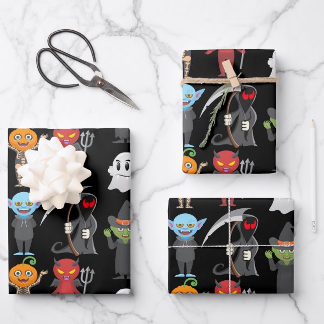 Feuille De Papier Cadeau Créatures déplaisantes d'Halloween (Recto)