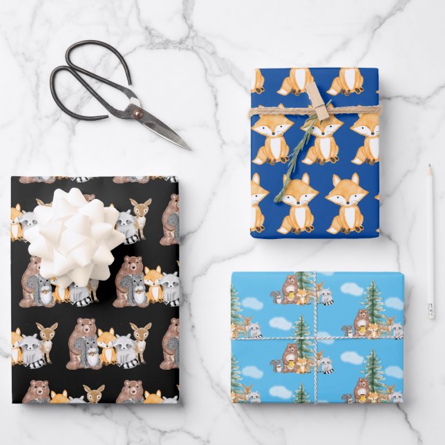 Feuille De Papier Cadeau Créatures forestières Animaux forestiers (Recto)