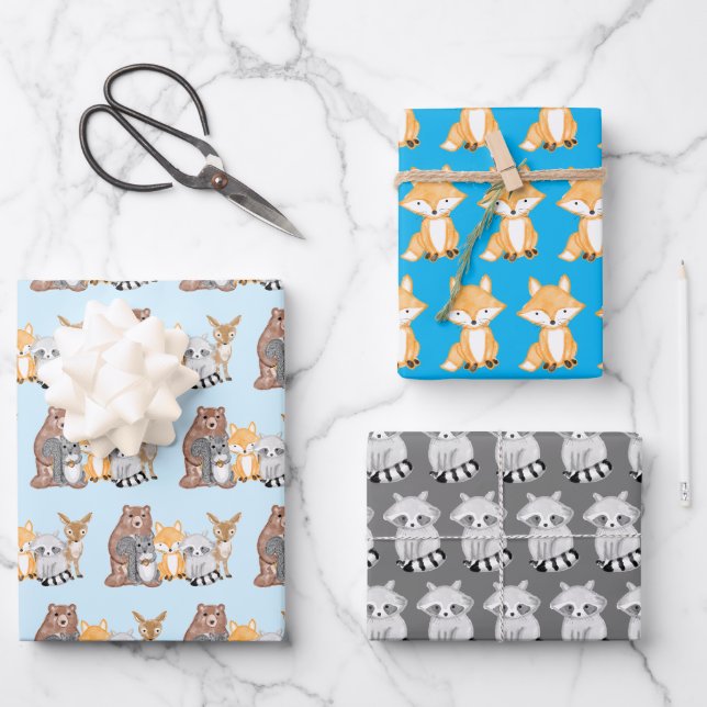 Feuille De Papier Cadeau Créatures forestières Animaux forestiers (Recto)