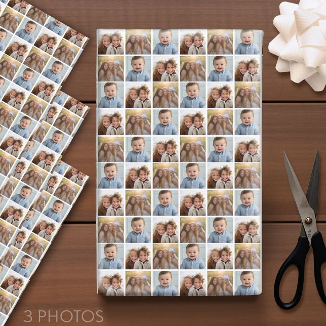 Feuille De Papier Cadeau Créer un collage photo personnalisé avec 3 photos  (Custom Photo Wrapping Paper - Add a Photo Collage)