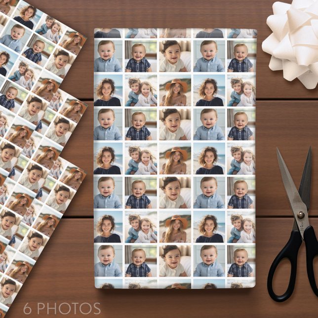 Feuille De Papier Cadeau Créer un collage photo personnalisé avec 6 photos (Custom Photo Wrapping Paper - Add a Photo Collage)