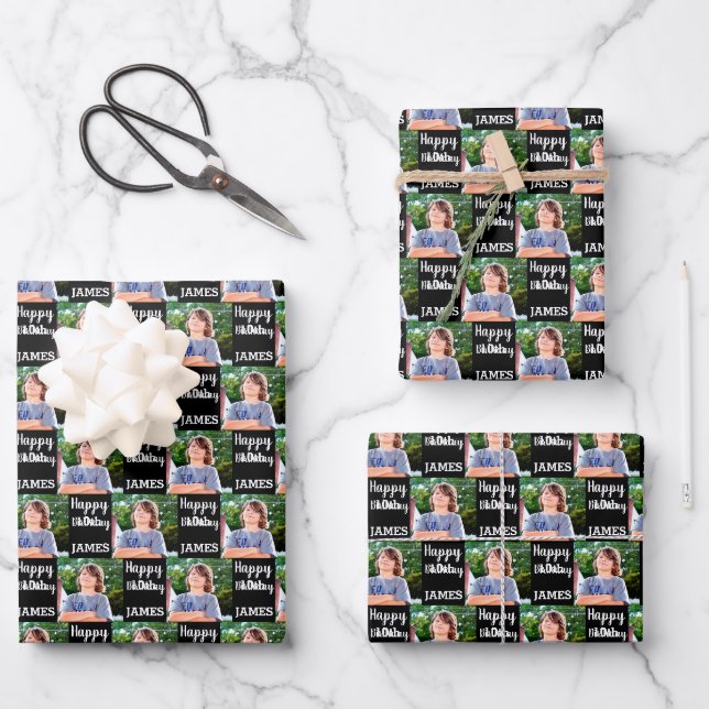 Feuille De Papier Cadeau Créez votre propre nom photo anniversaire  (Recto)