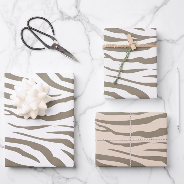 Feuille De Papier Cadeau Crème Brown blanc Zèbre imprimé (Recto)