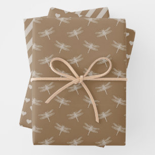 Feuille De Papier Cadeau Crème Brown libellules Coeurs Carreaux