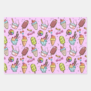 Feuille De Papier Cadeau Crème de glace bonbon rose