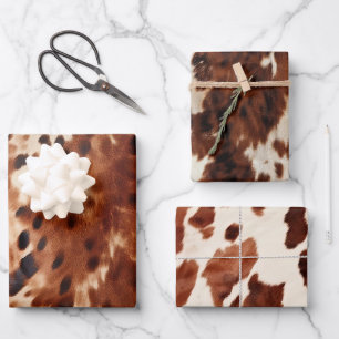 Feuille De Papier Cadeau Crème de l'Ouest tacheté Brown Noir de cowhide