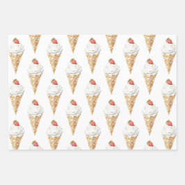 Feuille De Papier Cadeau Crème glacée Cone fraise Anniversaire