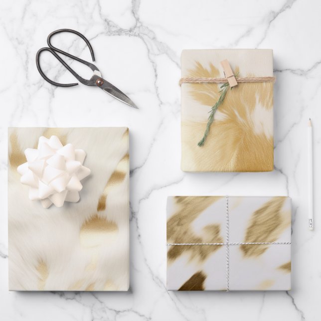 Feuille De Papier Cadeau Crème Gold Cowhide (Recto)