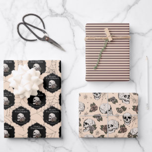 Feuille De Papier Cadeau Crème gothique crânes et stries Halloween