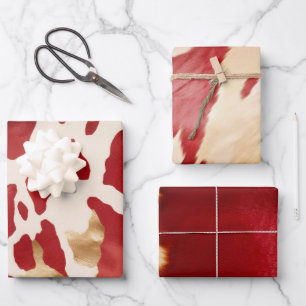 Feuille De Papier Cadeau Crème Rouge Or Occidental