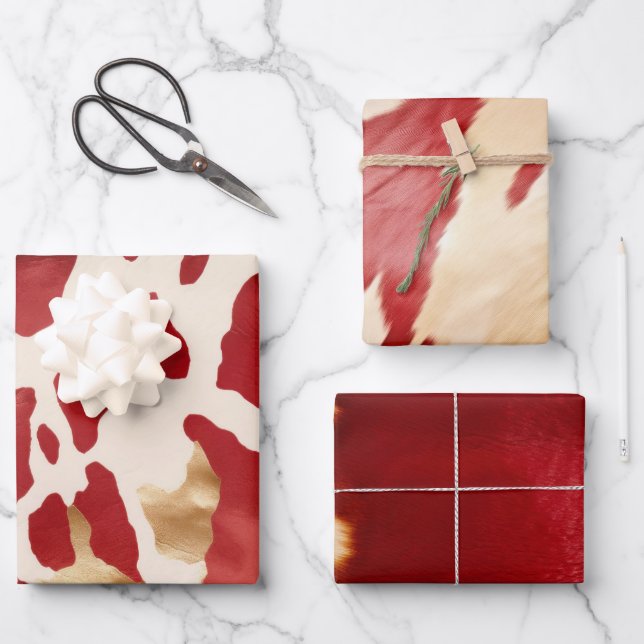 Feuille De Papier Cadeau Crème Rouge Or Occidental (Recto)
