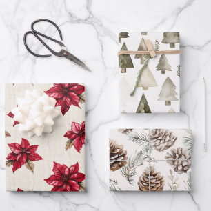 Feuille De Papier Cadeau Crème Rouge Poinsettia Floral Noël