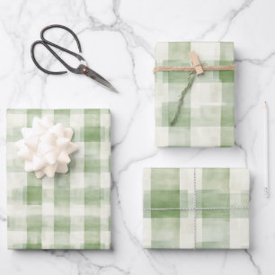 Feuille De Papier Cadeau Crème verte occidentale rayures plaid Noël
