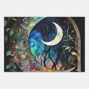 Feuille De Papier Cadeau Crescent Lune Encre D'Alcool