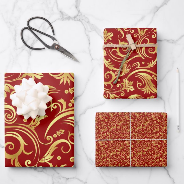 Feuille De Papier Cadeau Crimson et or (Recto)