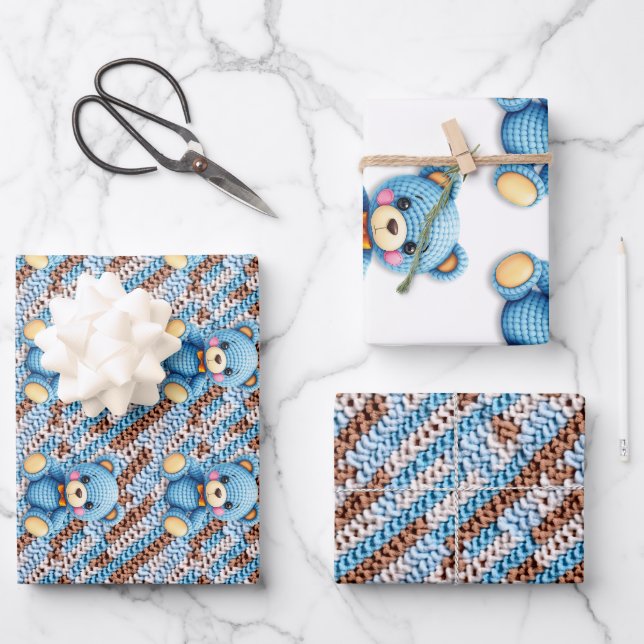 Feuille De Papier Cadeau Crochet Teddy Bear Baby Shower (Recto)