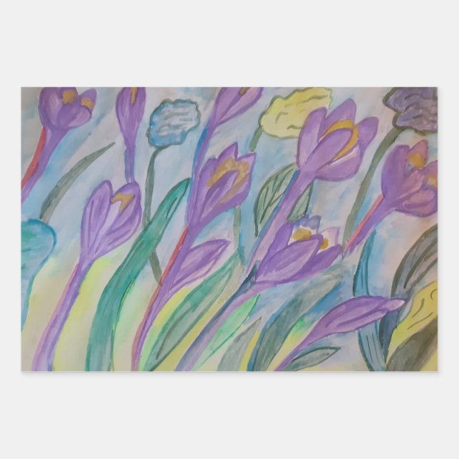 Feuille De Papier Cadeau Crocus de printemps Abstrait (Devant)