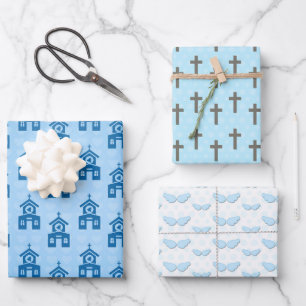 Feuille De Papier Cadeau Croix de l'Église du Baptême
