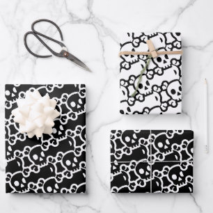 Feuille De Papier Cadeau Croix du crâne Blanc noir