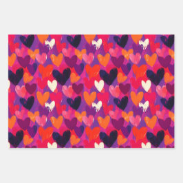 Feuille De Papier Cadeau Croquis Abstrait Coeurs colorés