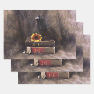 Feuille De Papier Cadeau Crow Gothique Vintage vieux livres tournesol flora