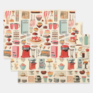 Feuille De Papier Cadeau Cuisine gâteaux et outils Rétro