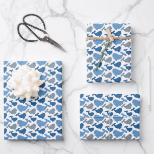 Feuille De Papier Cadeau Cuisine Navy Baleines gris bleues Enfants
