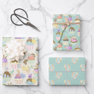 Feuille De Papier Cadeau Cupcake et Macaron enveloppement cadeau - ensemble