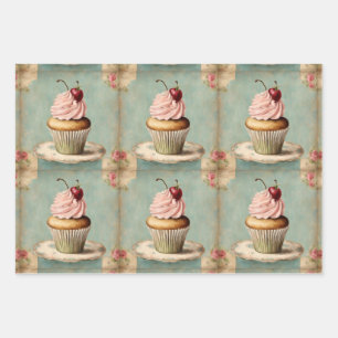 Feuille De Papier Cadeau Cupcake rose vintage Anniversaire Tea Party