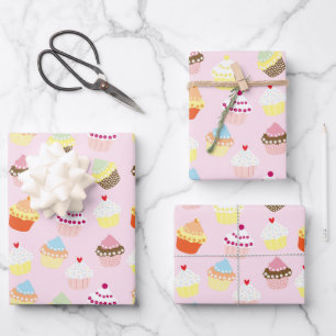 Feuille De Papier Cadeau Cupcakes au rose
