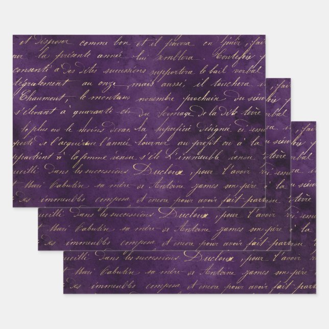 Feuille De Papier Cadeau Curseur or sur violet profond  (Lot)