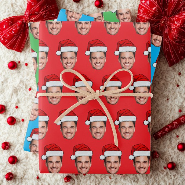 Feuille De Papier Cadeau Custom Face Photo Santa Hat Gift Wrap, Christmas (Créateur téléchargé)