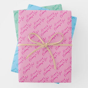 Feuille De Papier Cadeau Custom Fun Joyeux Anniversaire Motif rose bleu ver