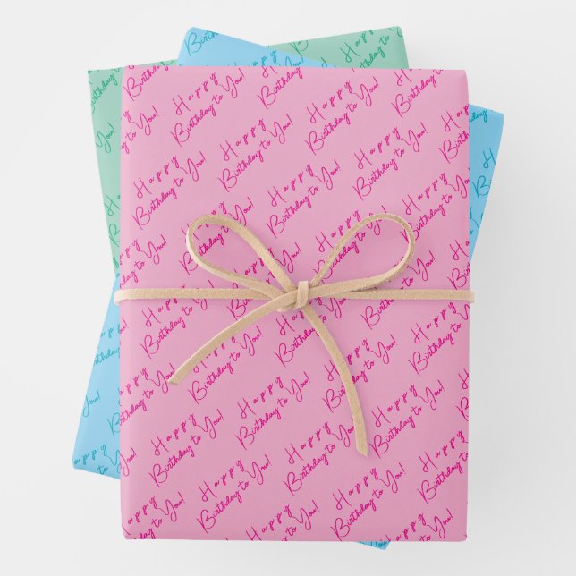 Feuille De Papier Cadeau Custom Fun Joyeux Anniversaire Motif rose bleu ver (En situation)