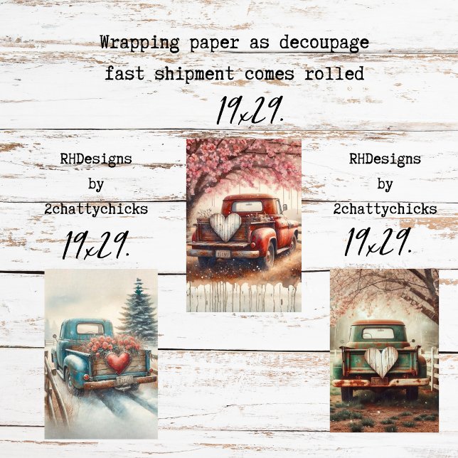 Feuille De Papier Cadeau Customize Wrapping PaperTrucks Valentine Decoupage (Créateur téléchargé)