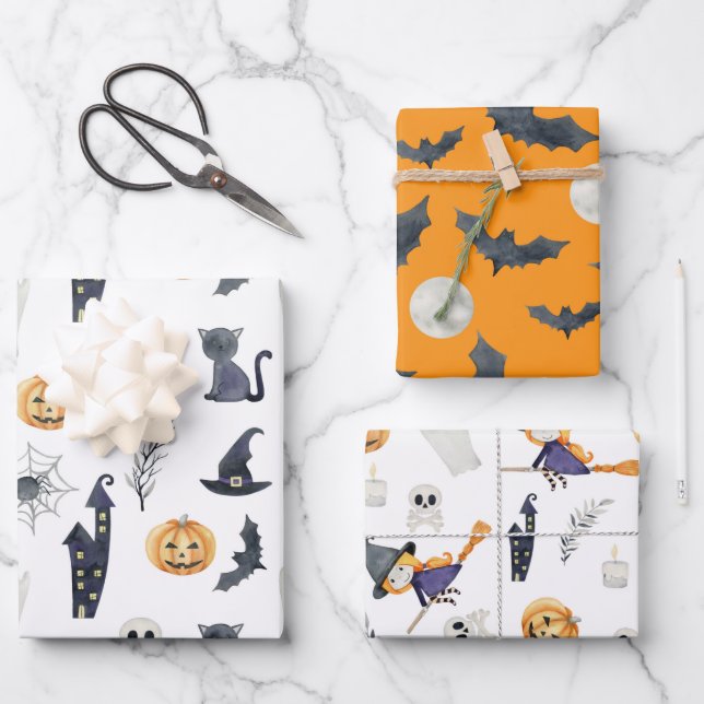 FEUILLE DE PAPIER CADEAU CUT ÉFFRAYANT HALLOWEET GHOSTS CITROUILLE BATS LUN (Recto)