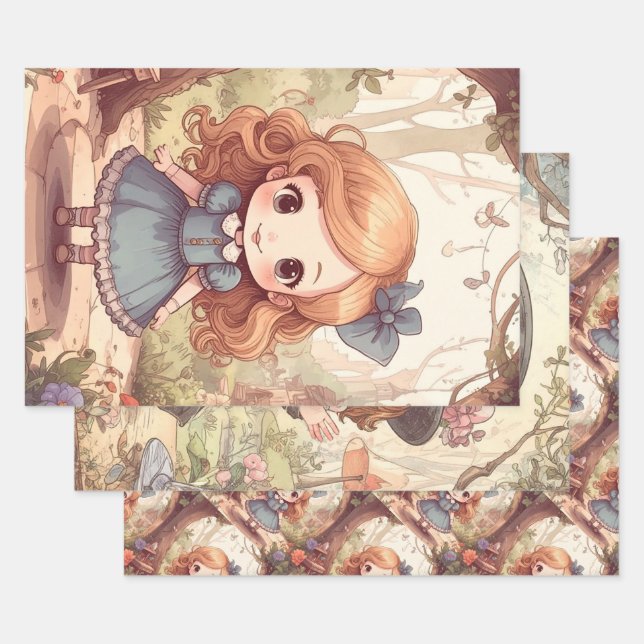 Feuille De Papier Cadeau Cute Alice in Wonderland Whimsical Woodland Art (Lot)
