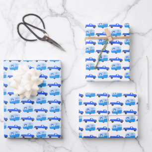 Feuille De Papier Cadeau Cute Blue Truck & Trailer RV Adventure