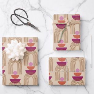 Feuille De Papier Cadeau Cute Boho Arch Line Formes en Fuchsia et or